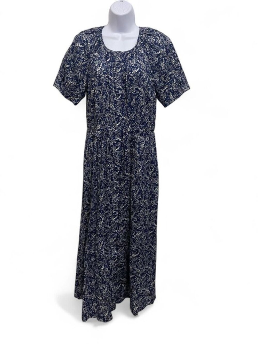 Brooks Brothers Maxi Dress Womens Size 4 Short Sleeves Blue Floral Print Buttons